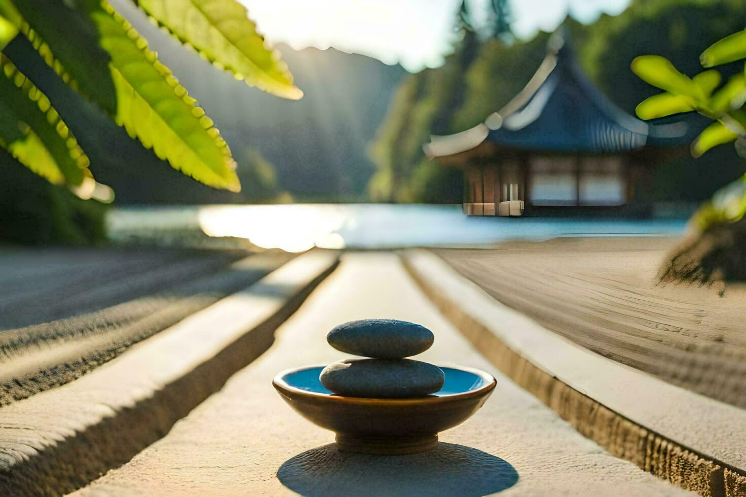 zen garden in the morning. AI-Generated photo