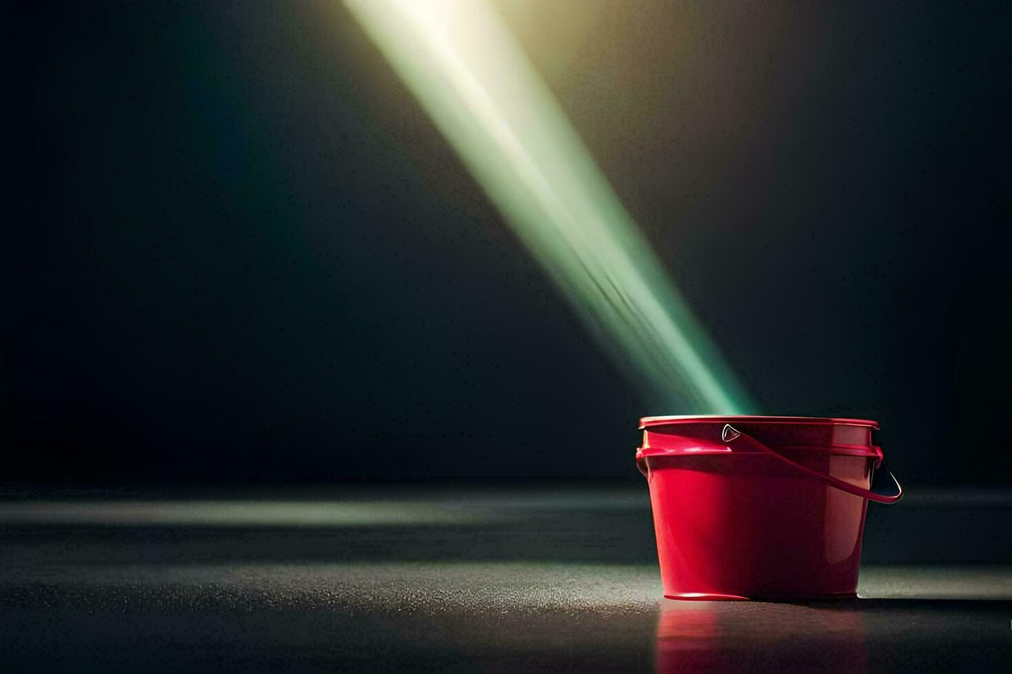 a red bucket with a light shining from it. AI-Generated photo