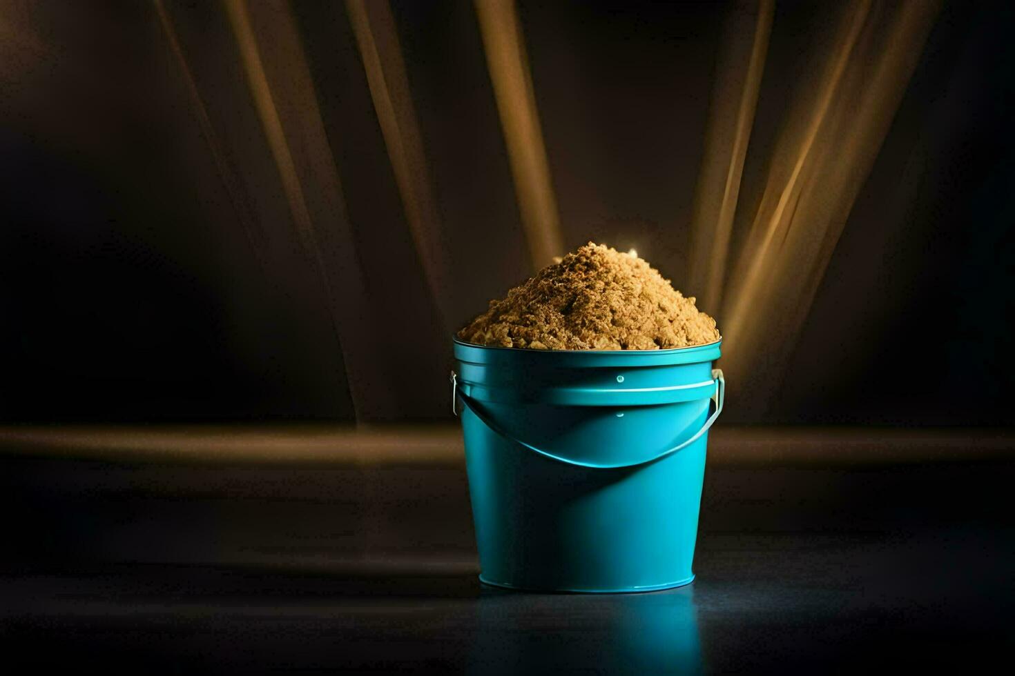 a bucket of sand on a dark background. AI-Generated photo