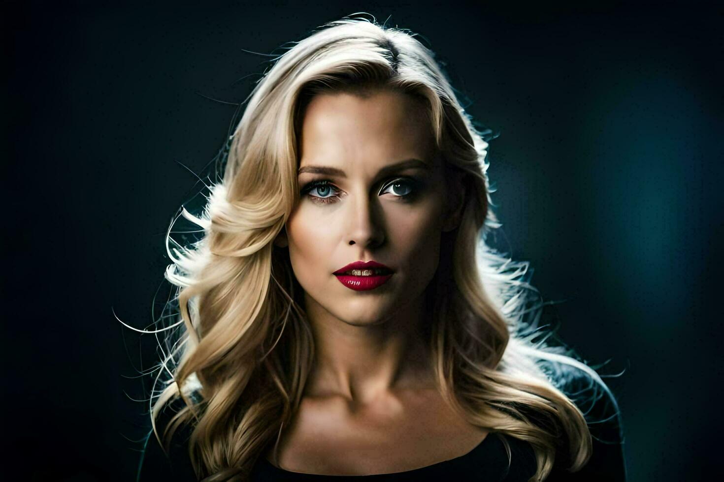 a beautiful blonde woman with red lipstick. AI-Generated photo