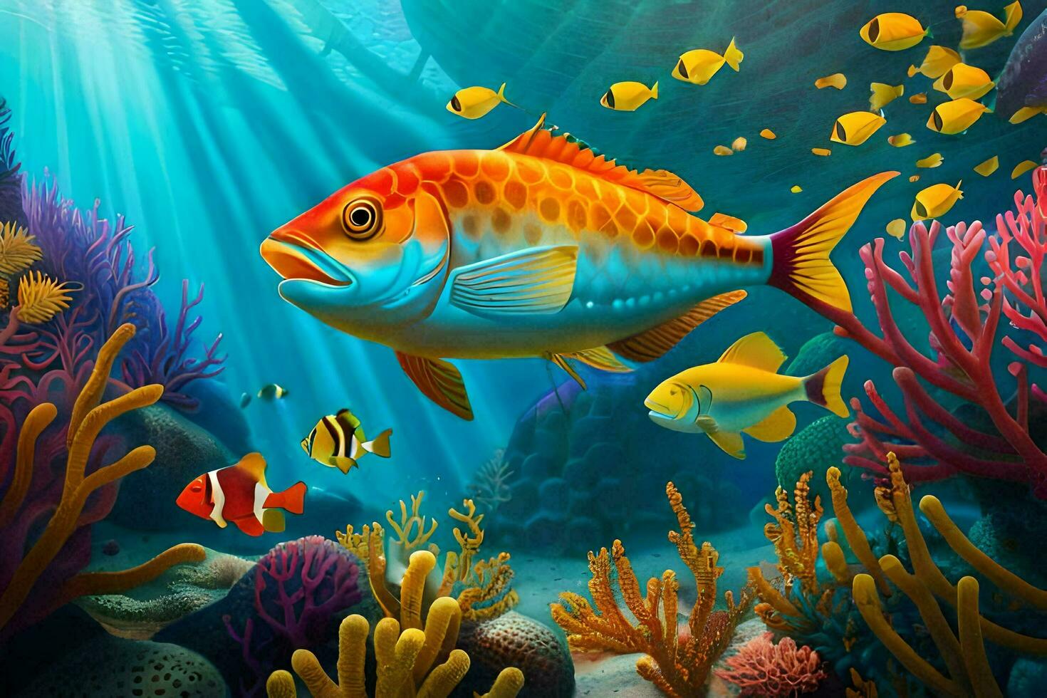 fish in the ocean with coral reefs and fish. AI-Generated photo