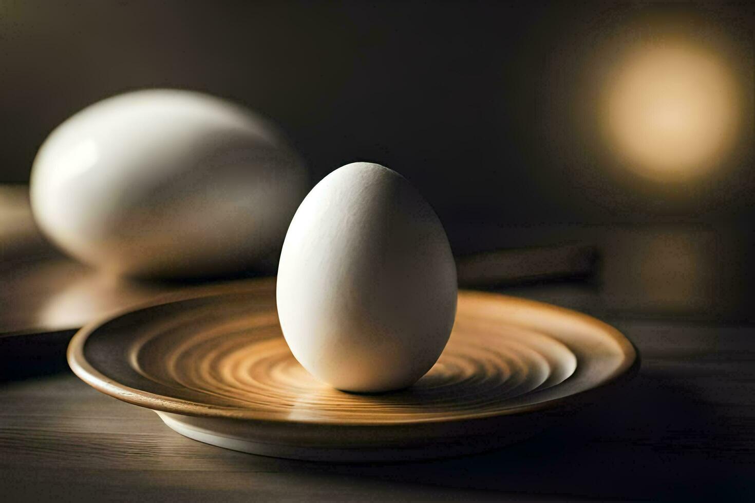 an egg on a wooden plate. AI-Generated photo