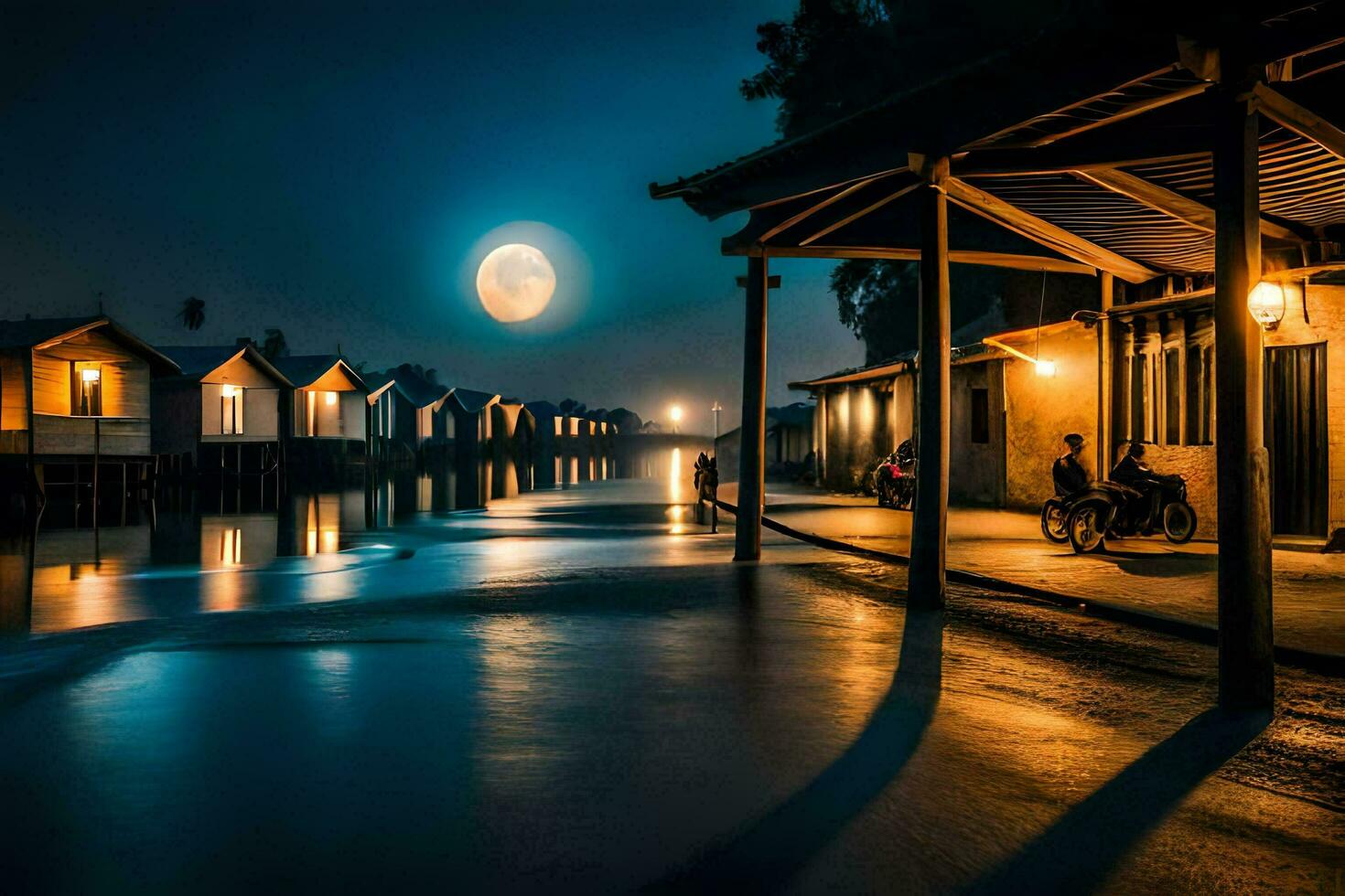 foto fondo de pantalla el luna, noche, el agua, el luna, el agua, el luna,. generado por ai