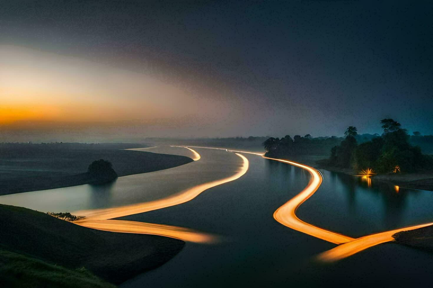 a river at sunset with long exposure. AI-Generated photo