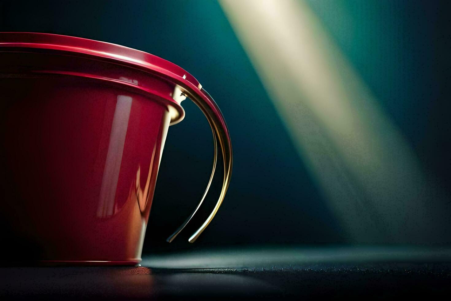 a red bucket on a dark surface. AI-Generated photo