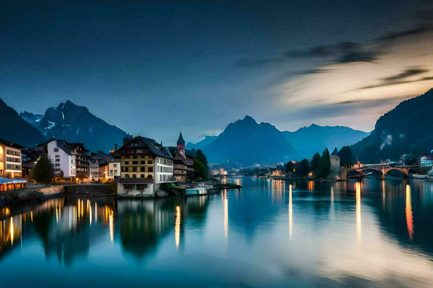 the city of luzern in switzerland at dusk. AI-Generated photo