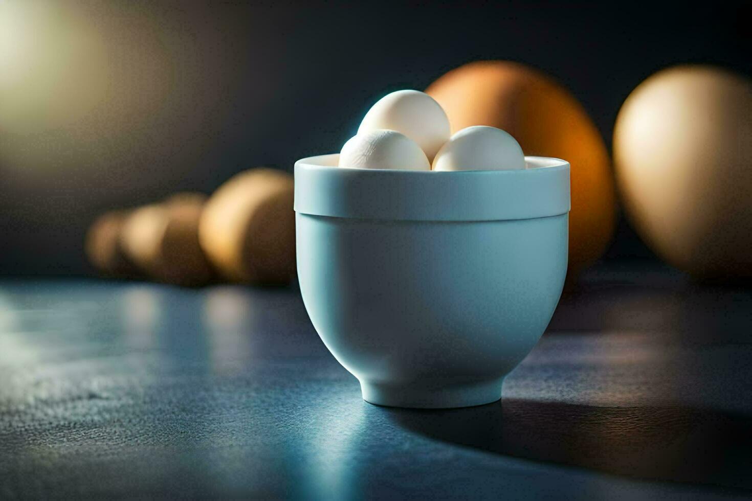 eggs in a cup on a table. AI-Generated photo