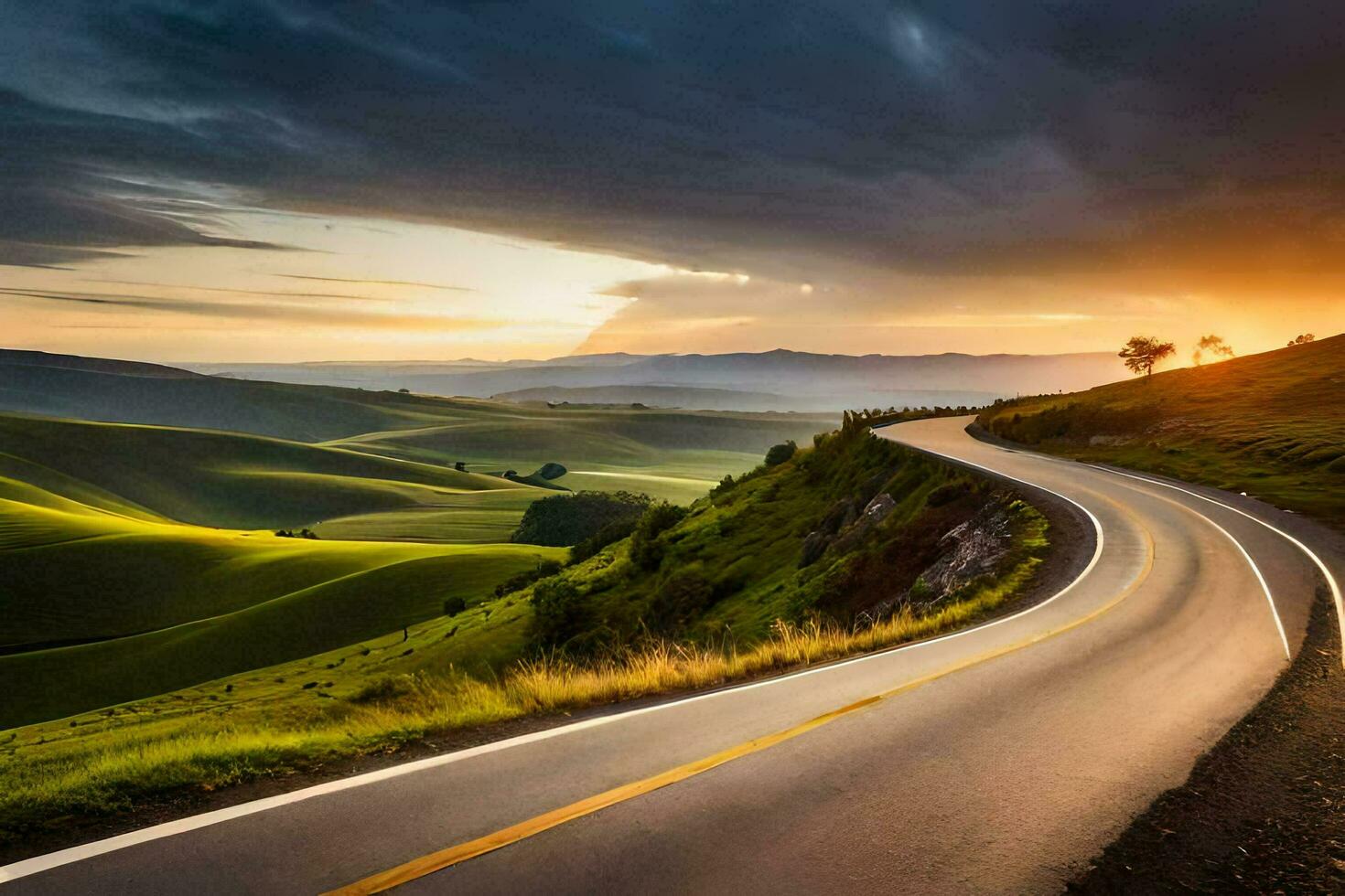 the road to the sunset. AI-Generated photo