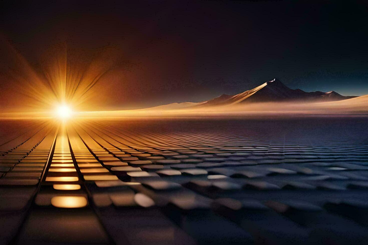 the sun is shining over a mountain range. AI-Generated photo