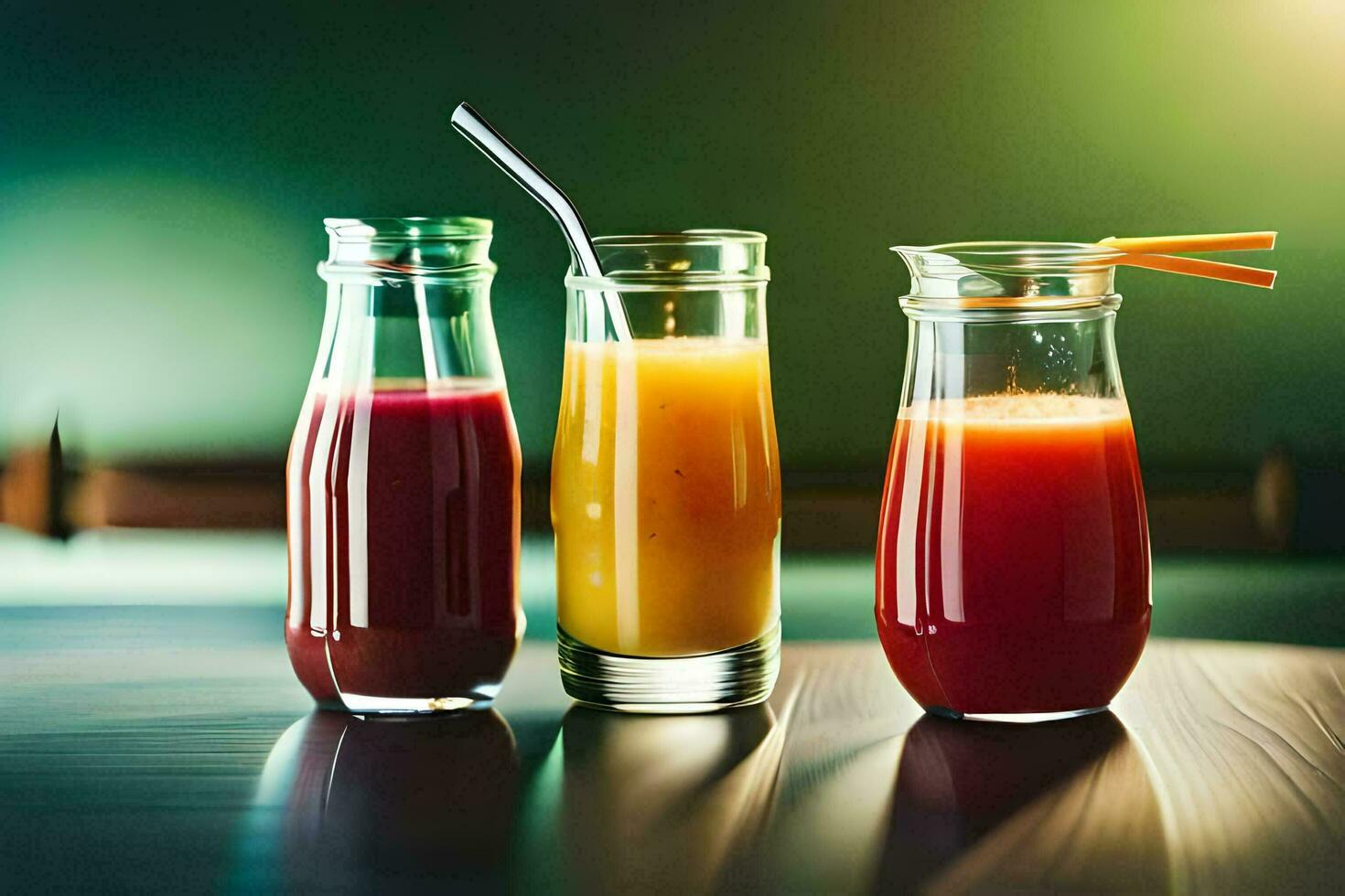 three different types of juice in glass bottles. AIGenerated 34295223