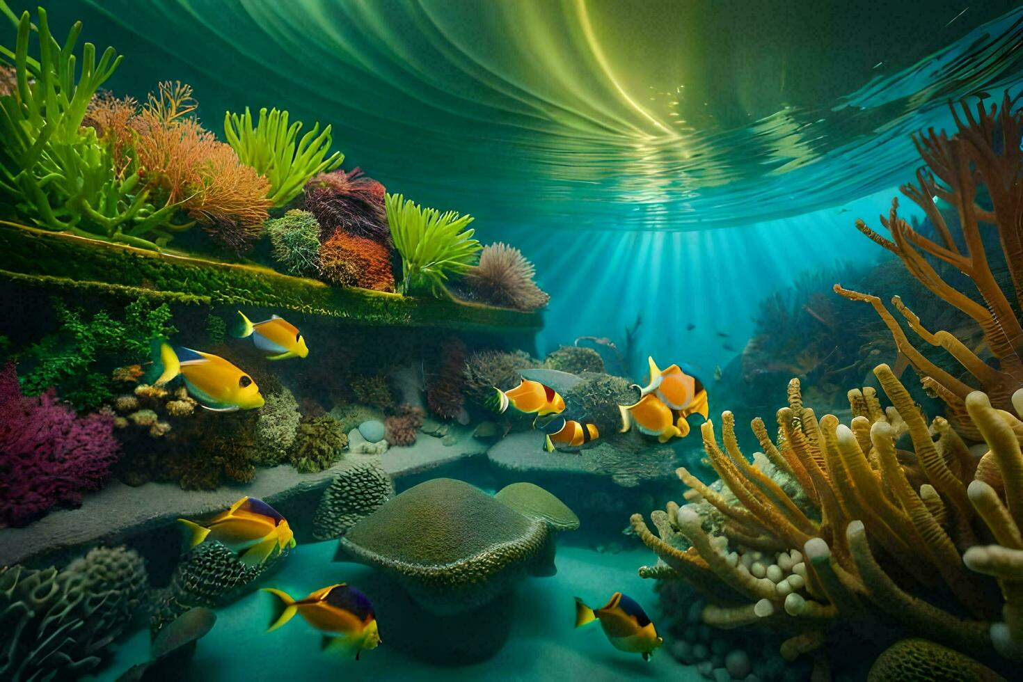 an underwater scene with coral and fish. AI-Generated photo
