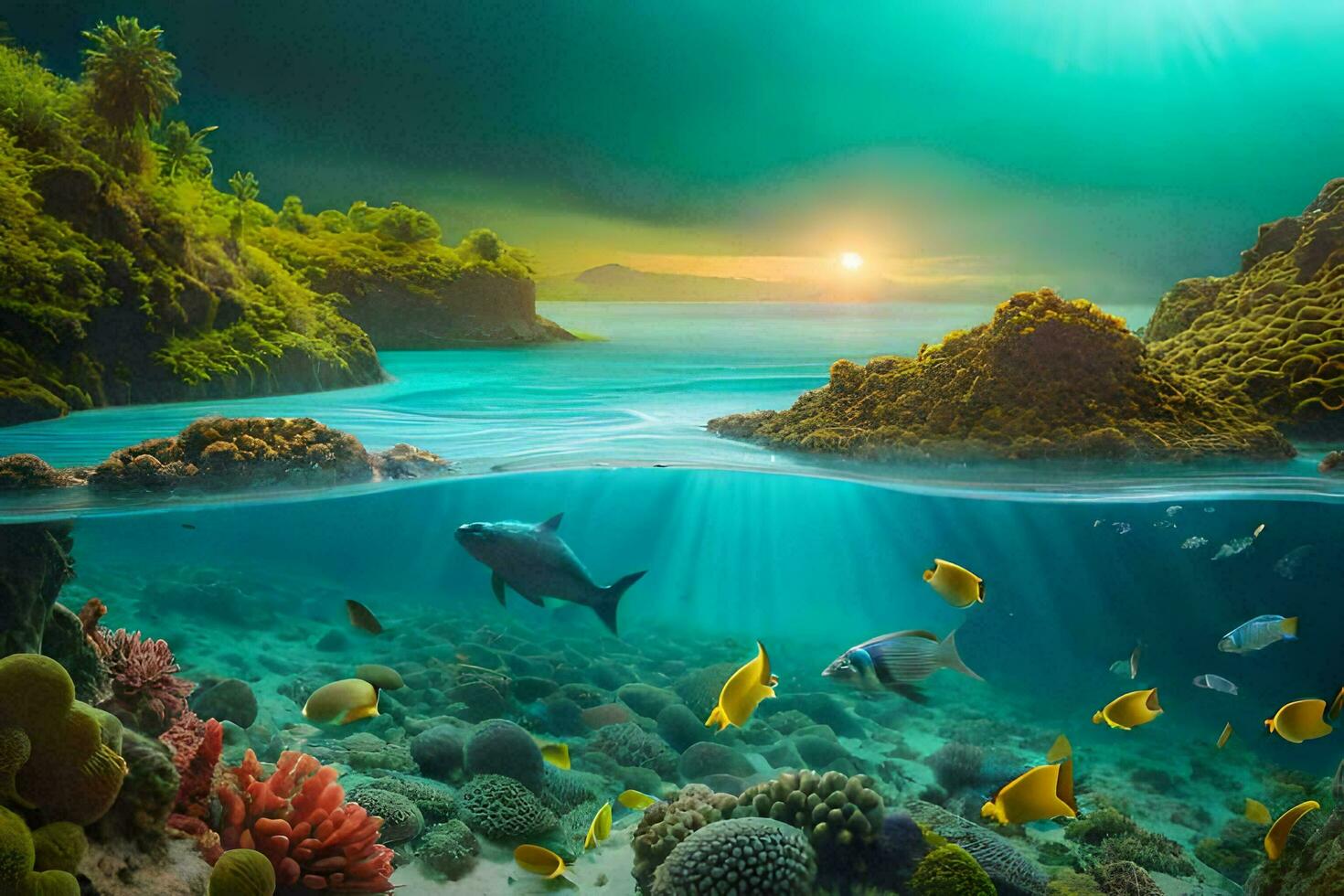 a beautiful underwater scene with fish and coral reefs. AI-Generated photo