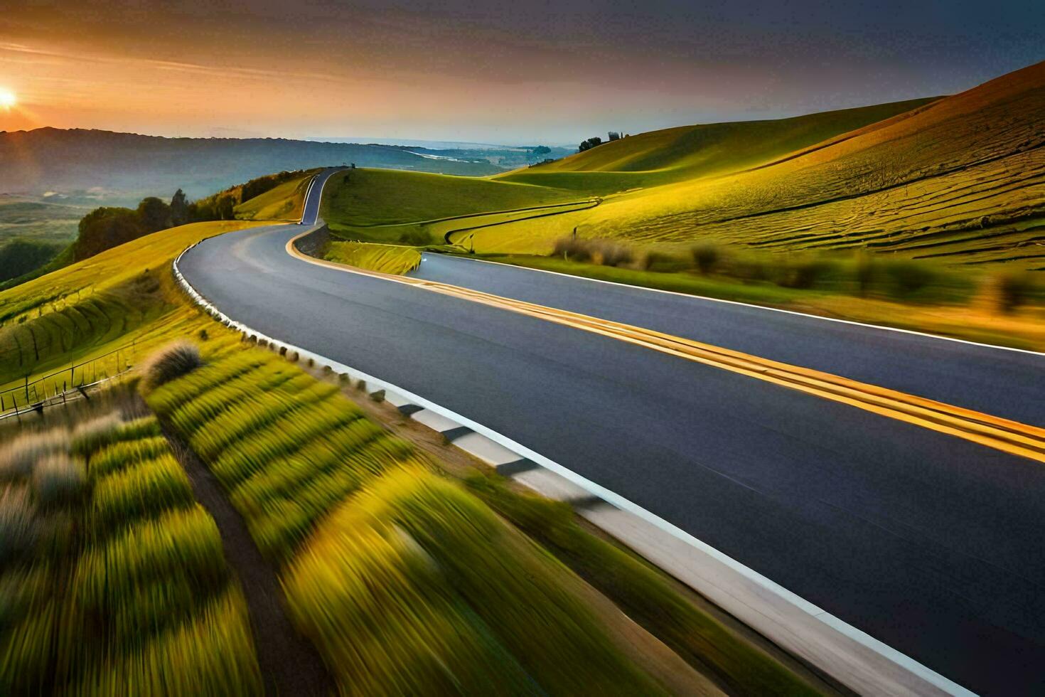 a long exposure photo of a winding road. AI-Generated