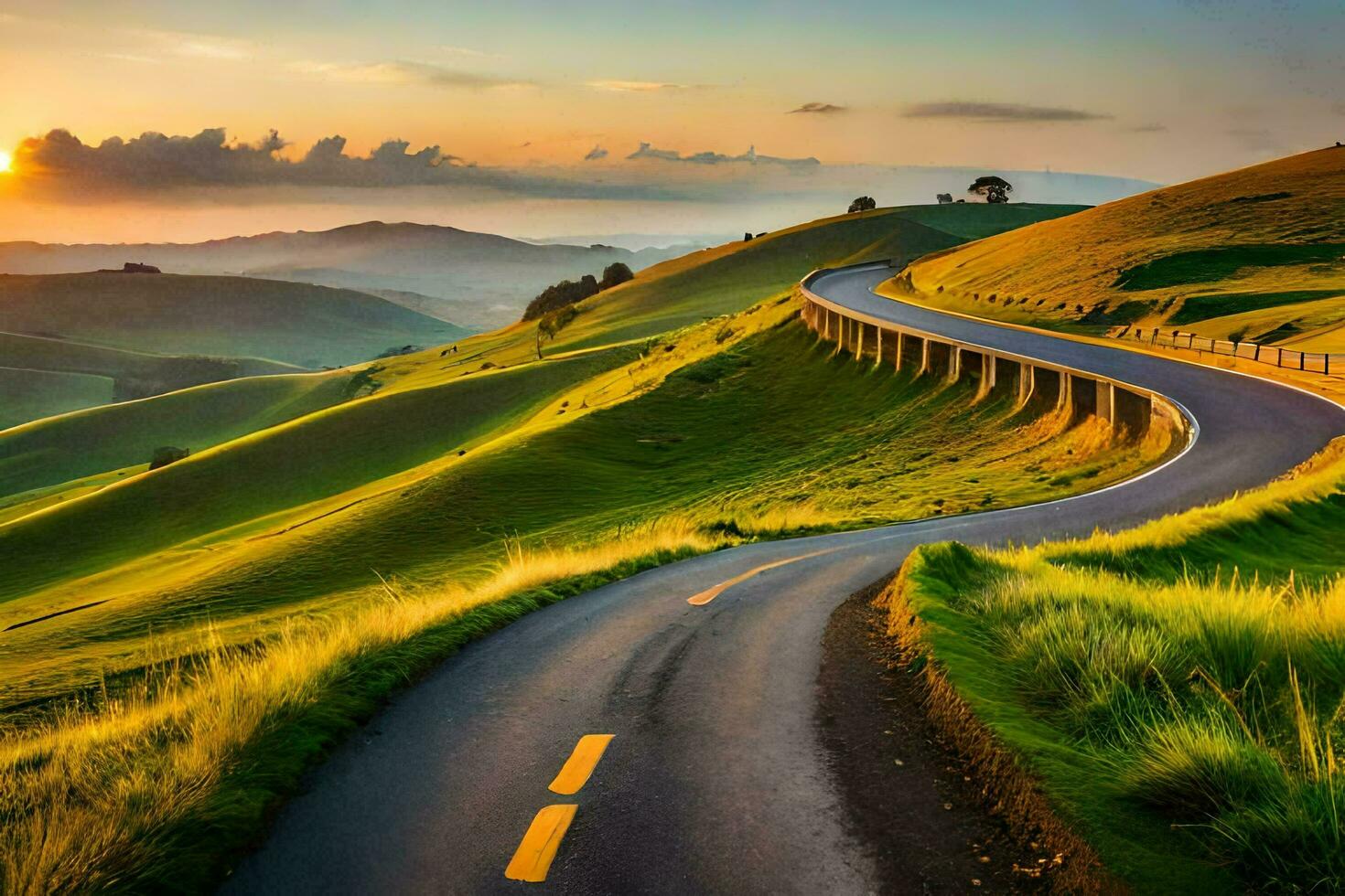 the road to the sunset. AI-Generated photo