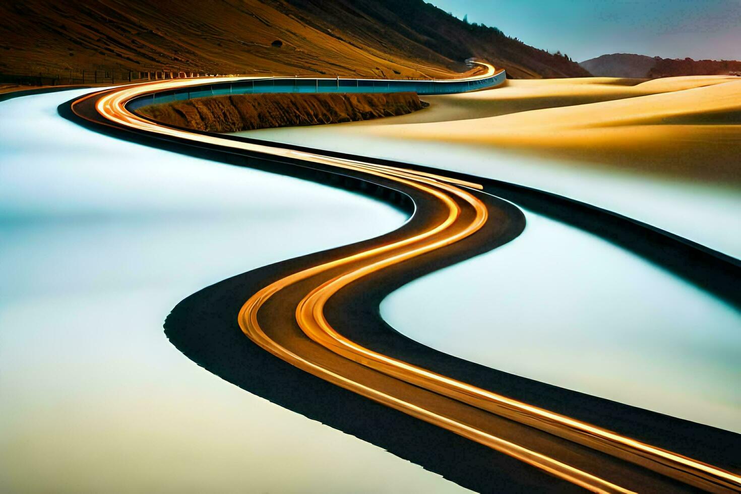 un largo exposición foto de un la carretera con carros conducción en él. generado por ai