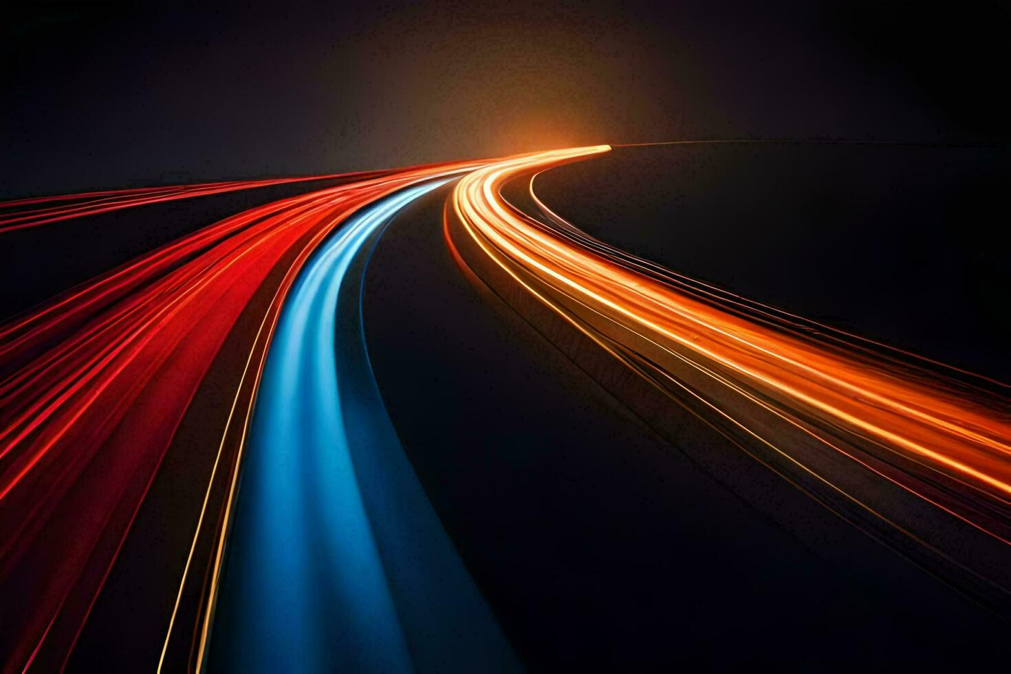 a long exposure photograph of a highway at night. AI-Generated photo