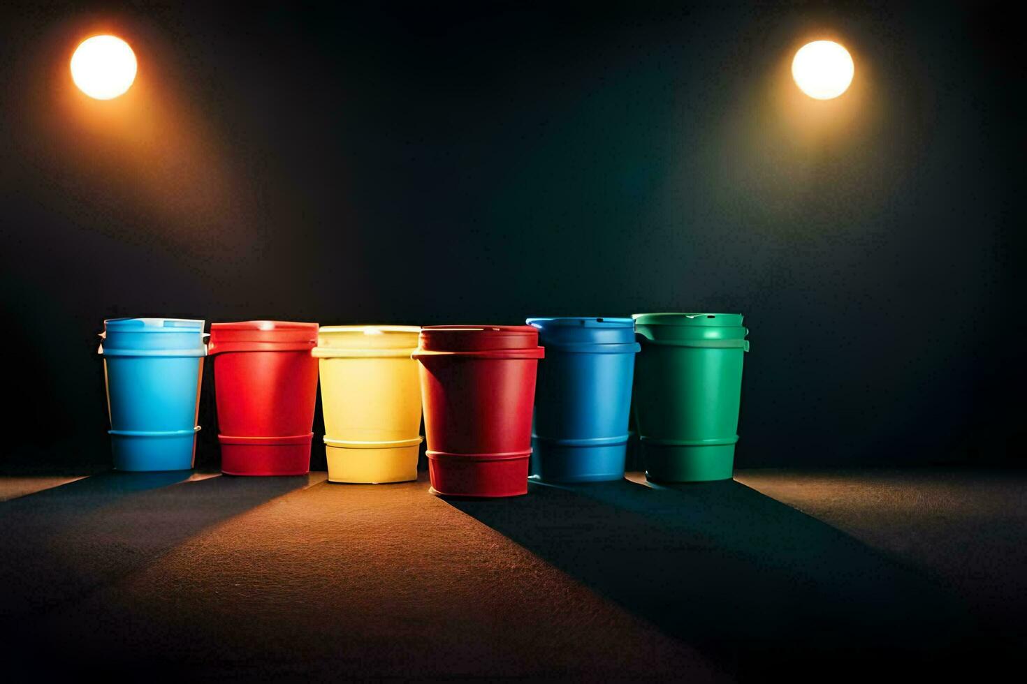 a row of colorful cups on a dark background. AI-Generated photo