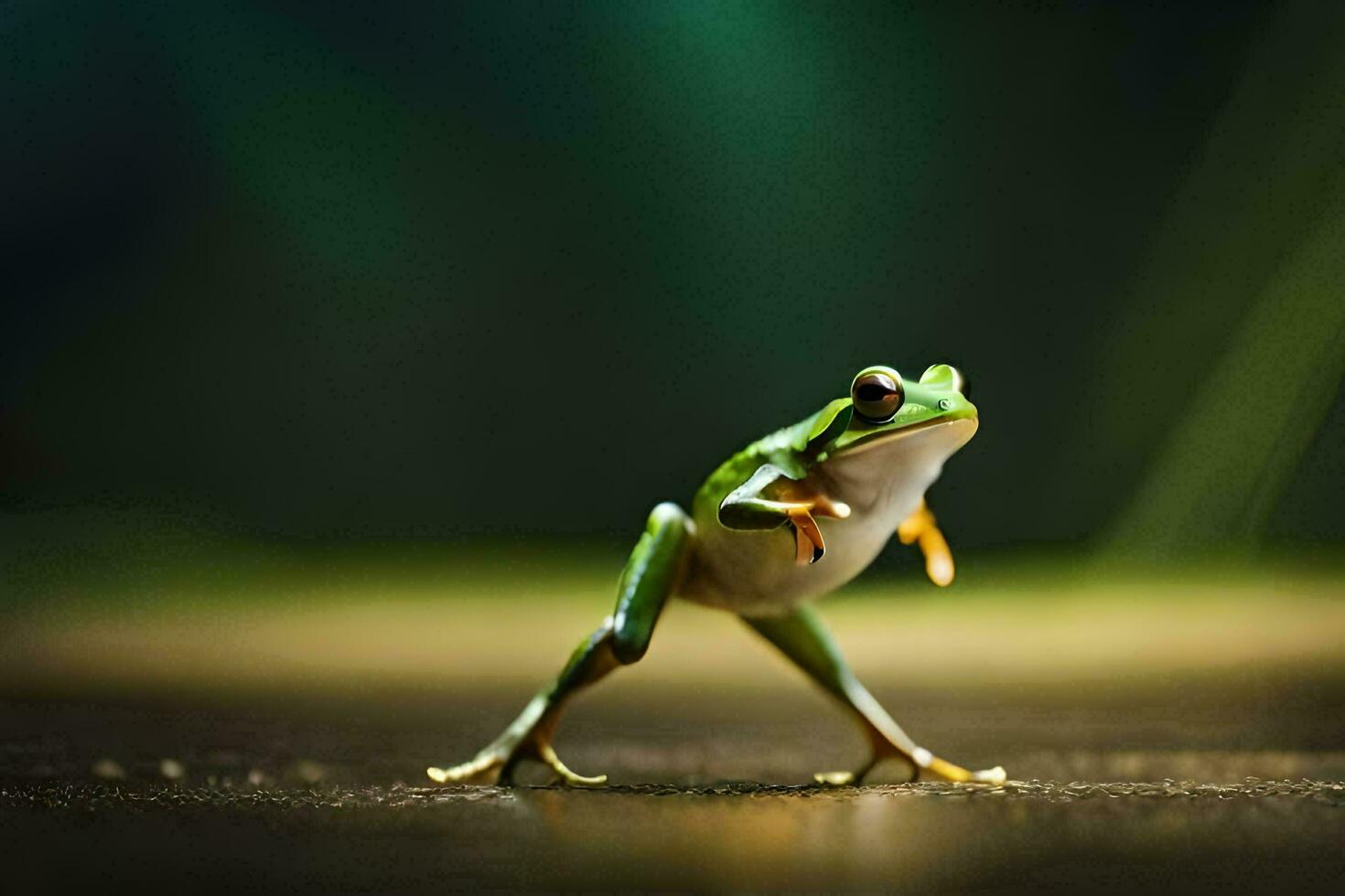 a frog is standing on its hind legs. AI-Generated photo