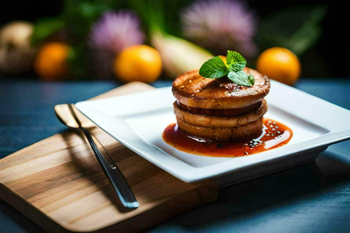 a plate with a stack of pancakes on it. AI-Generated photo