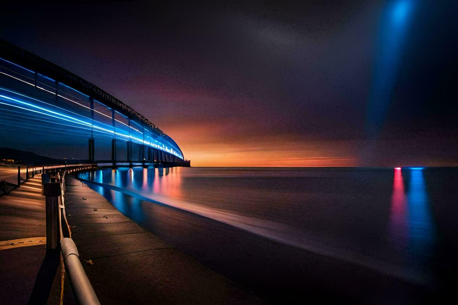 a long exposure photo of a bridge over the ocean. AI-Generated