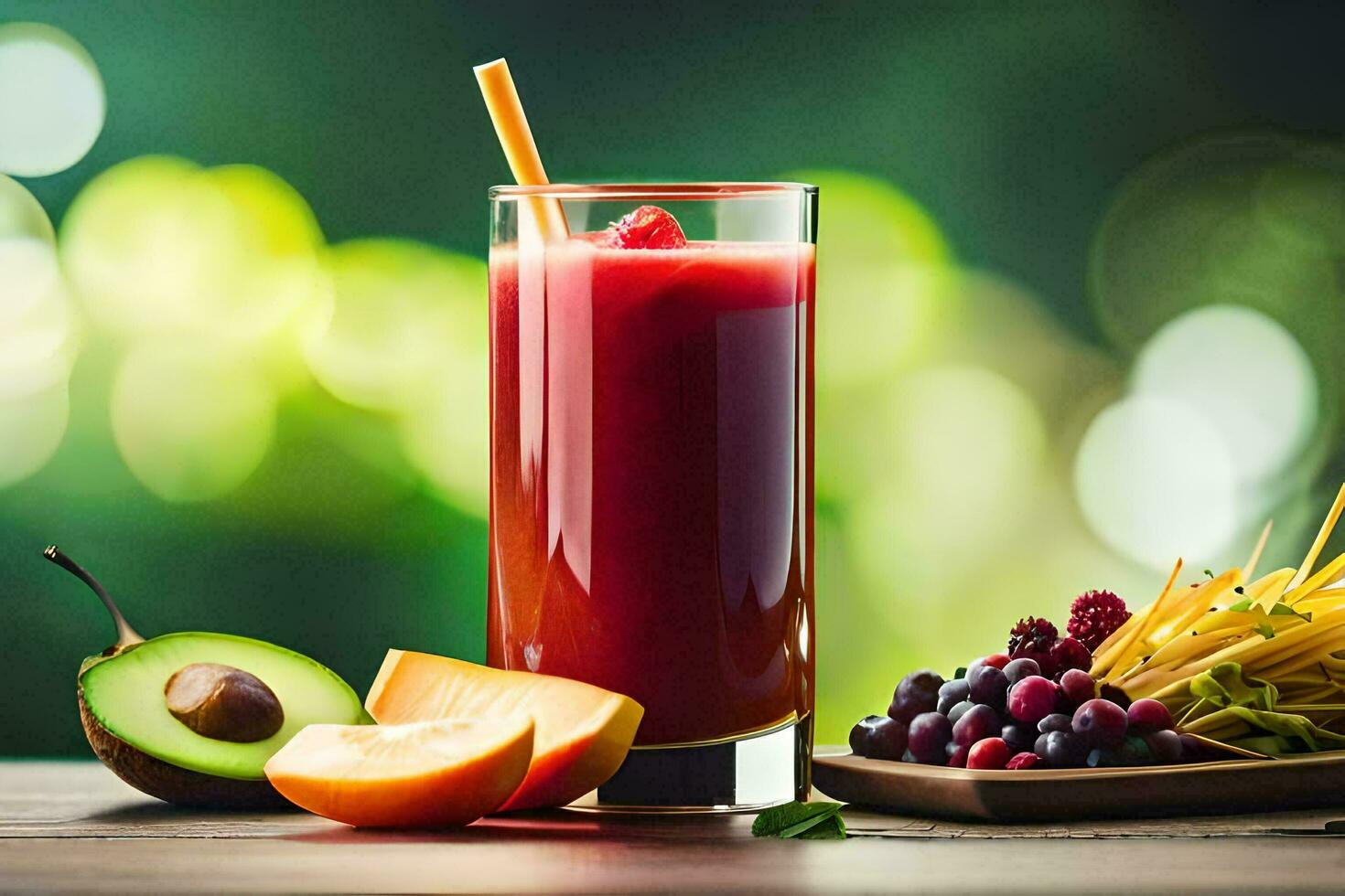 a glass of juice with fruit and berries. AI-Generated photo