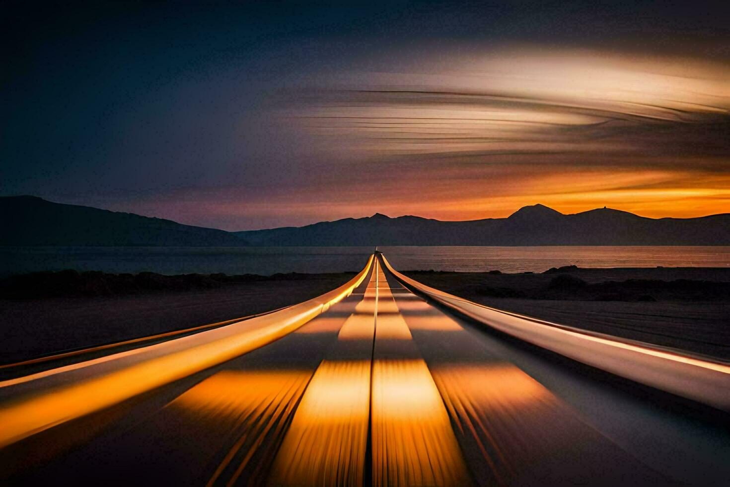 a long exposure photograph of a road with a long exposure. AI-Generated photo