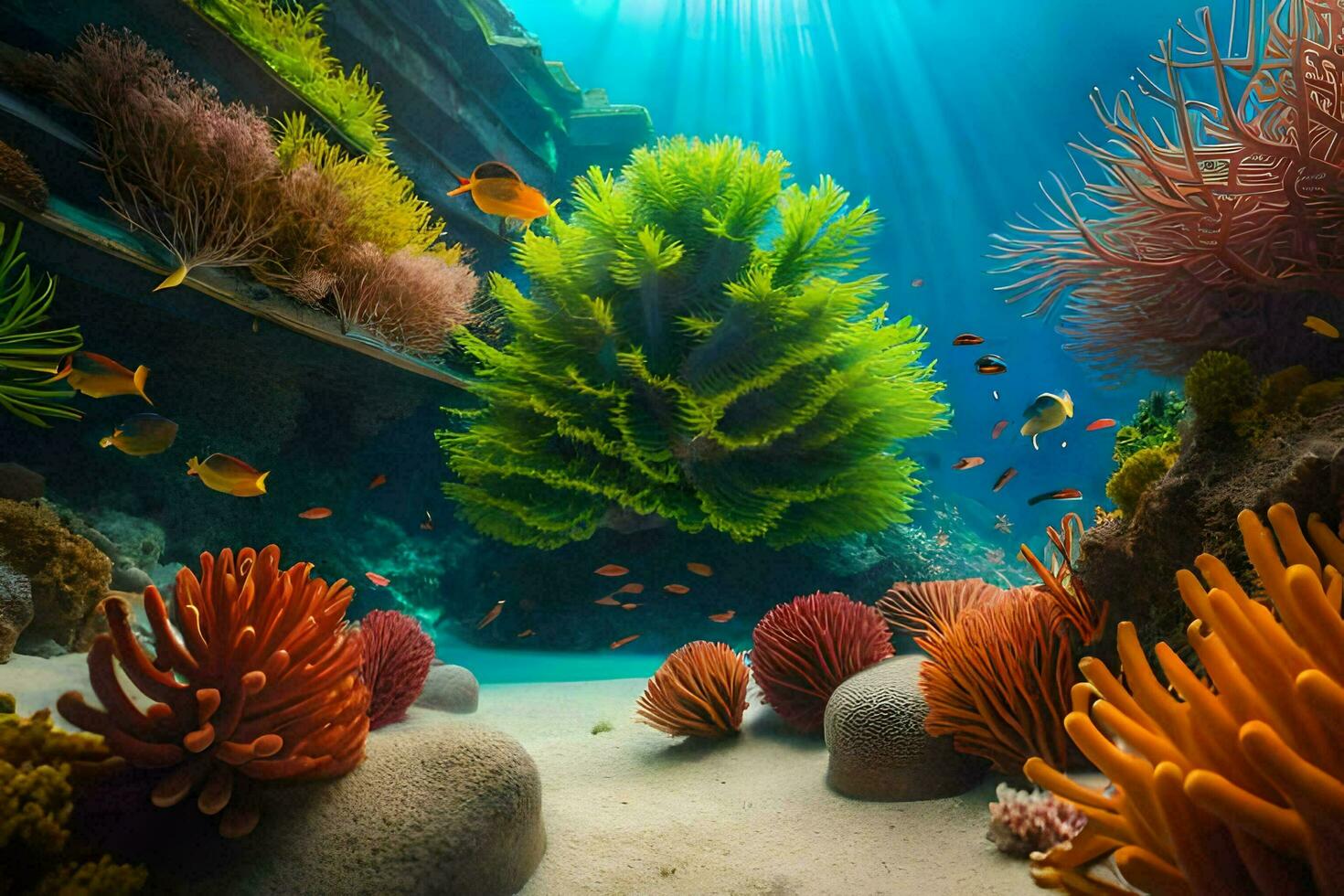 an underwater scene with coral and fish. AI-Generated photo