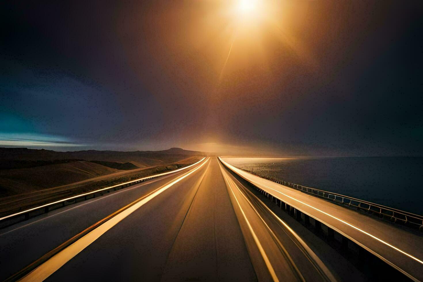 a long exposure photo of a highway at night. AI-Generated