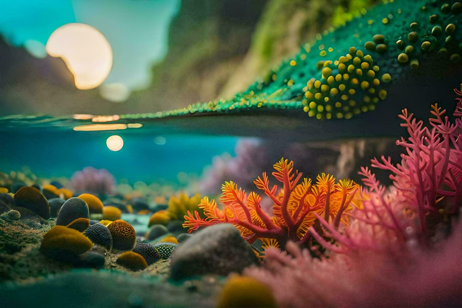 the ocean and coral reefs are shown in this photo. AI-Generated photo