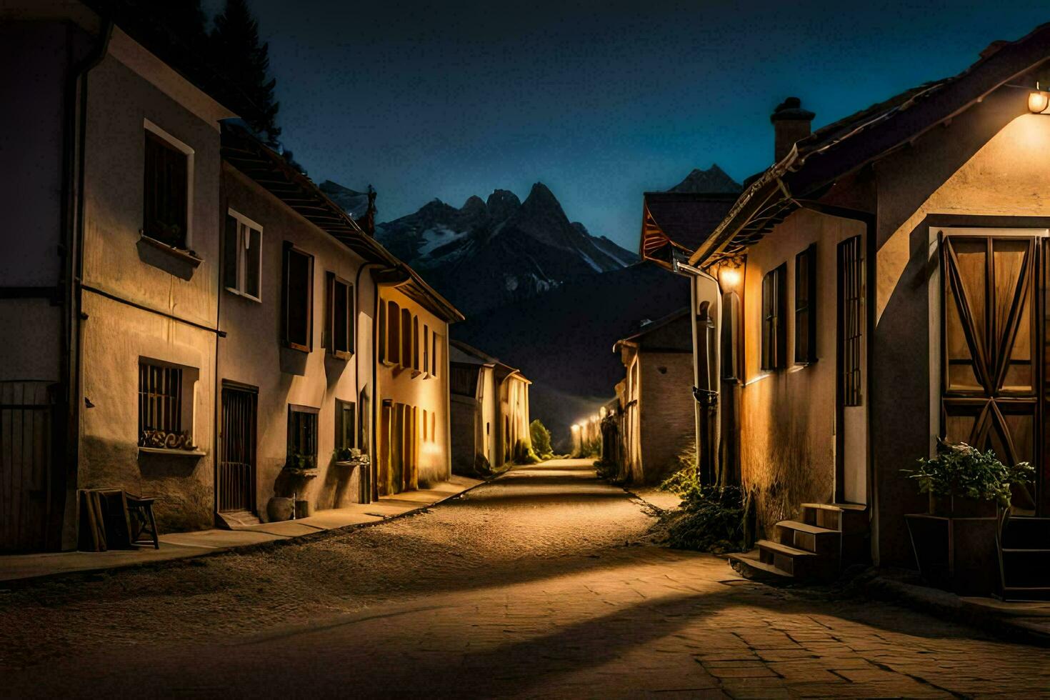 un calle en el montañas a noche. generado por ai foto