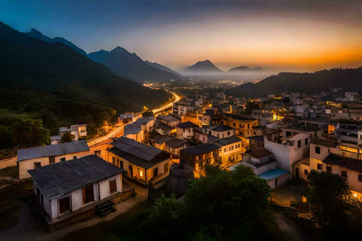 the village of yangshuo, china. AI-Generated photo