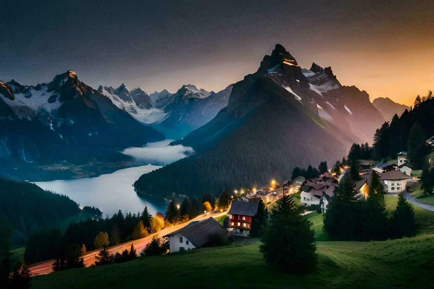 photo wallpaper mountains, the sky, the sun, the mountains, the lake, the mountains,. AI-Generated