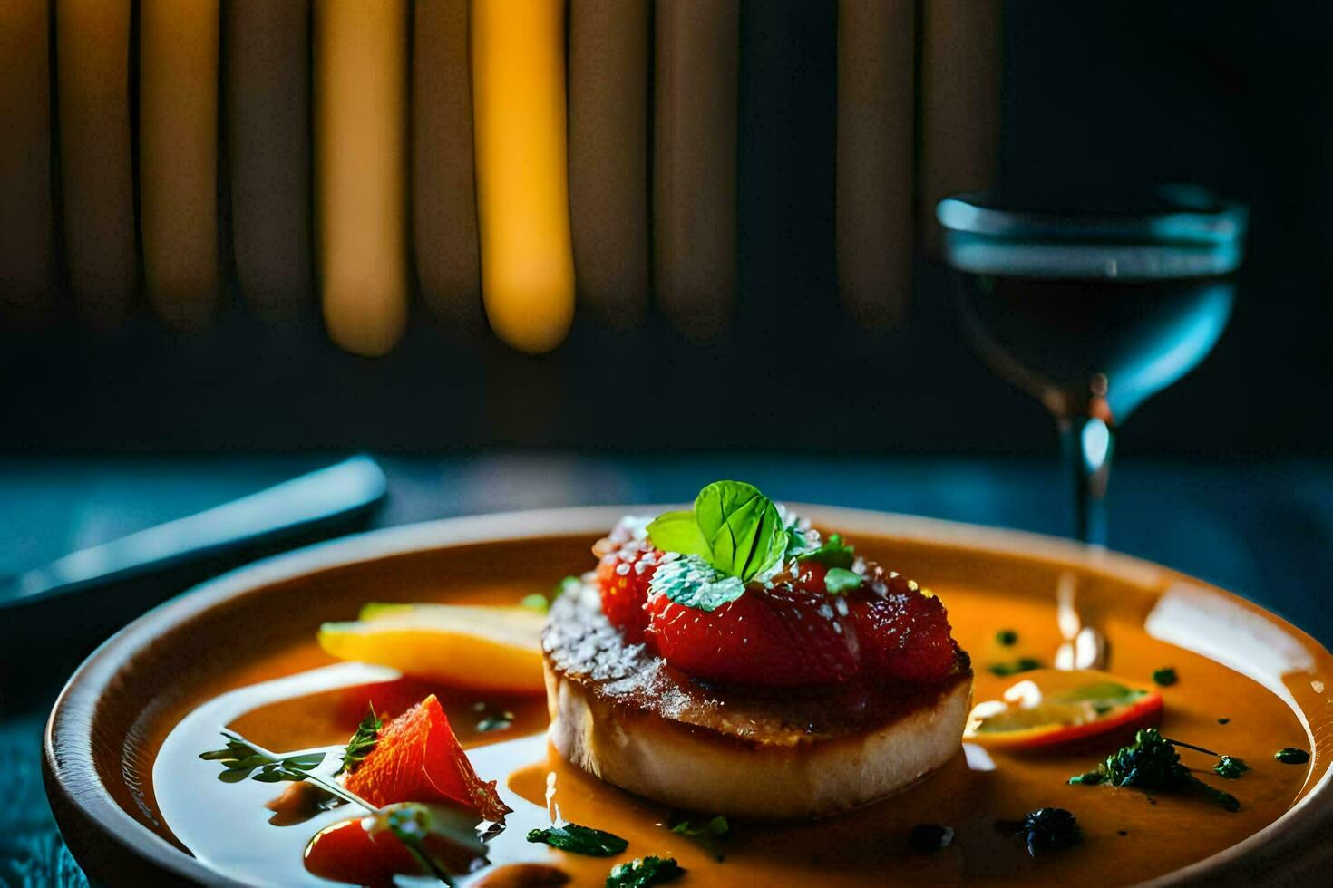 un plato con un plato de comida en él. generado por ai foto