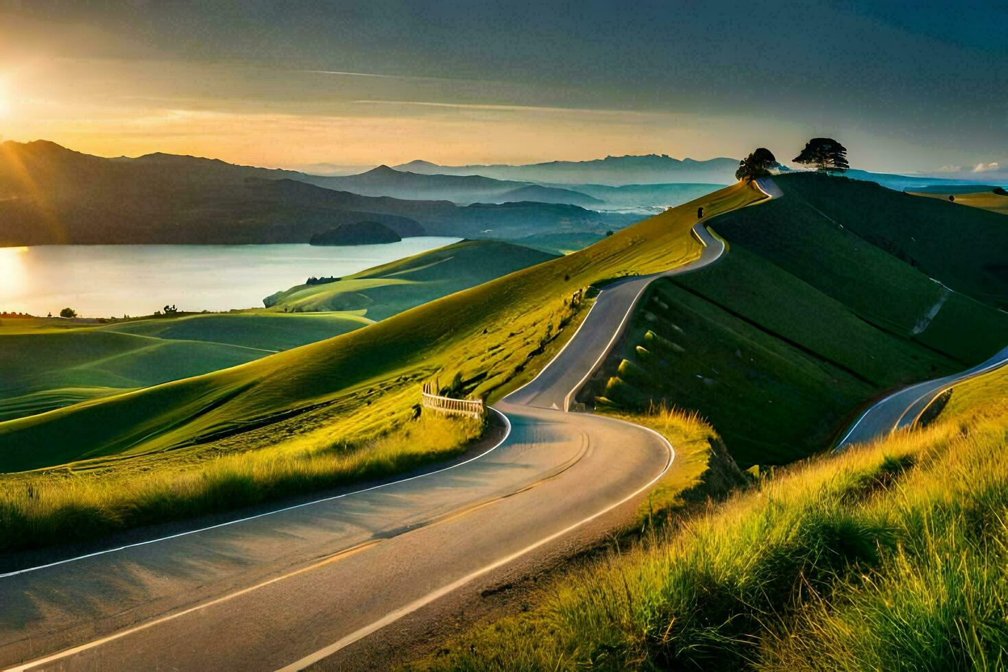 the road to wanaka, new zealand. AIGenerated 34300930 Stock Photo at