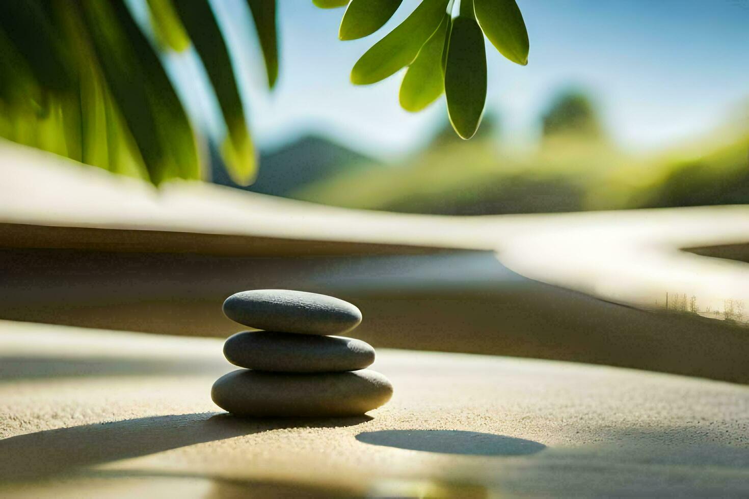 zen piedras en el playa. generado por ai foto