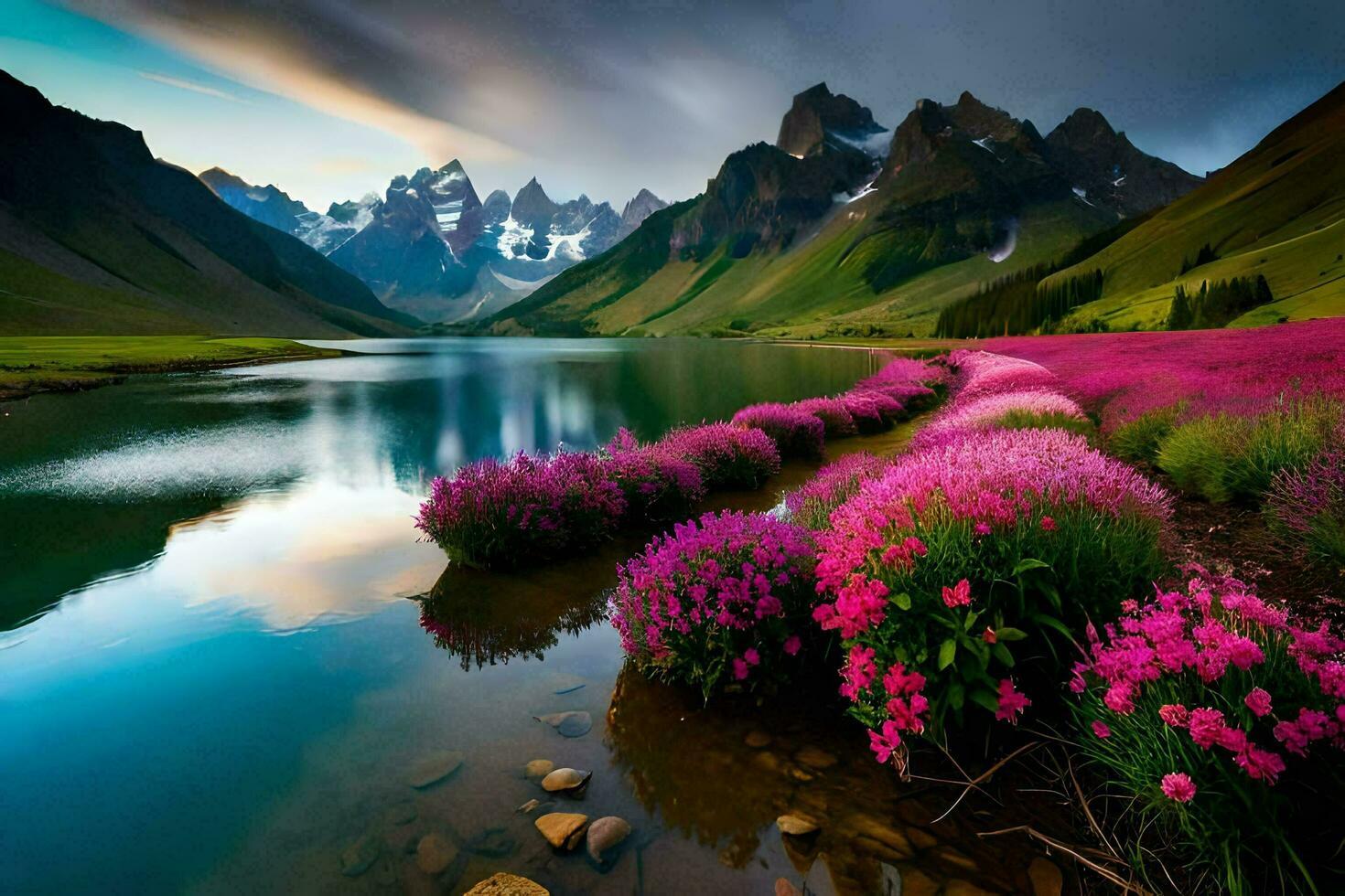 el flores de el montañas. generado por ai foto