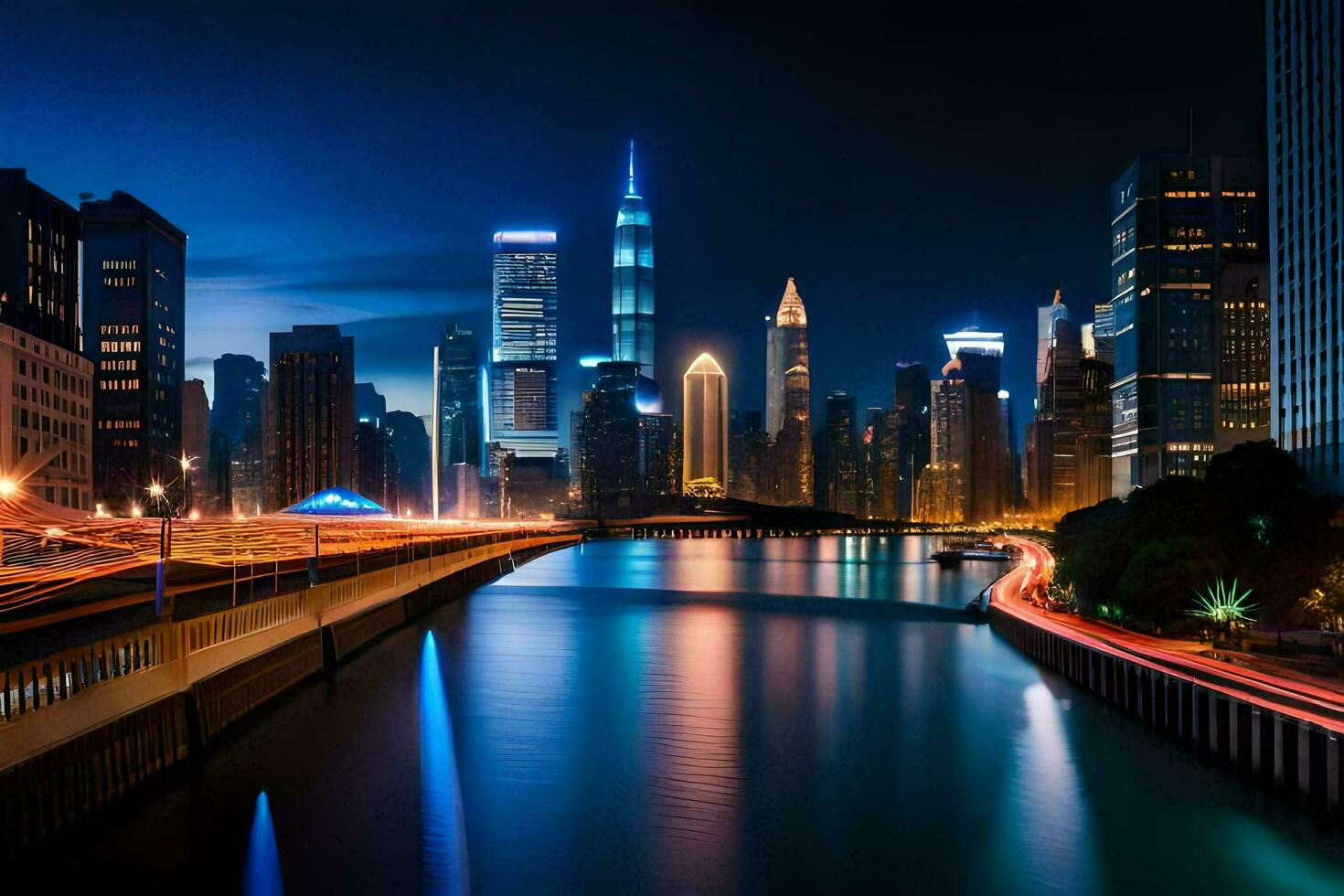 the chicago skyline at night. AI-Generated photo
