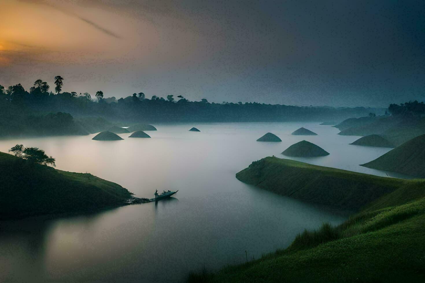 the sunrise over the lake in indonesia. AI-Generated photo