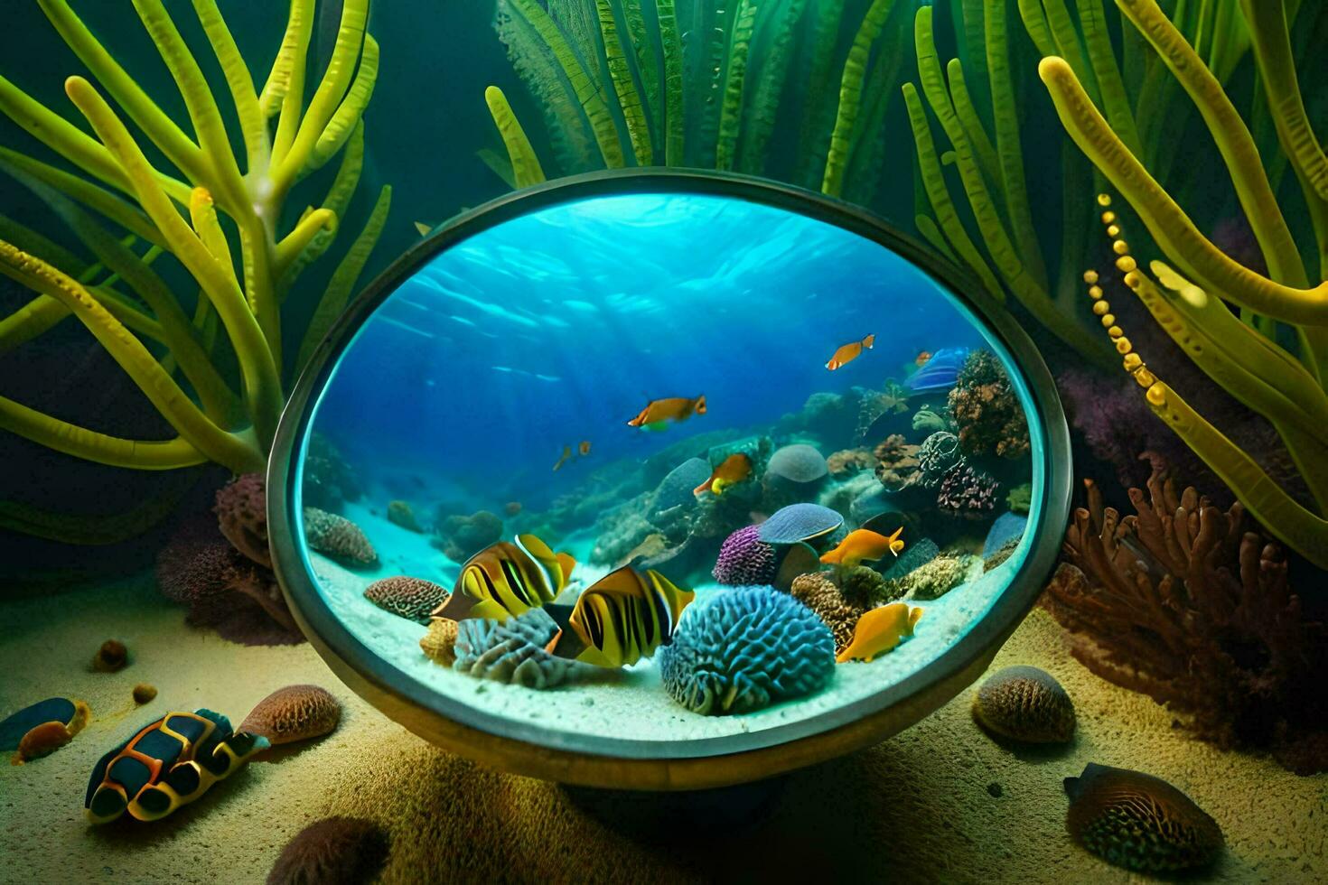 an aquarium with fish and corals. AI-Generated photo