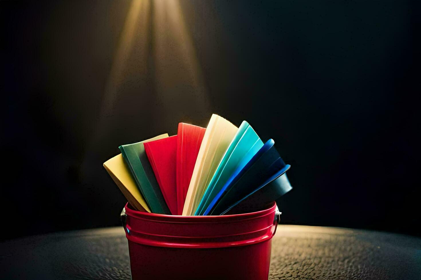 a bucket filled with colored paper. AI-Generated photo