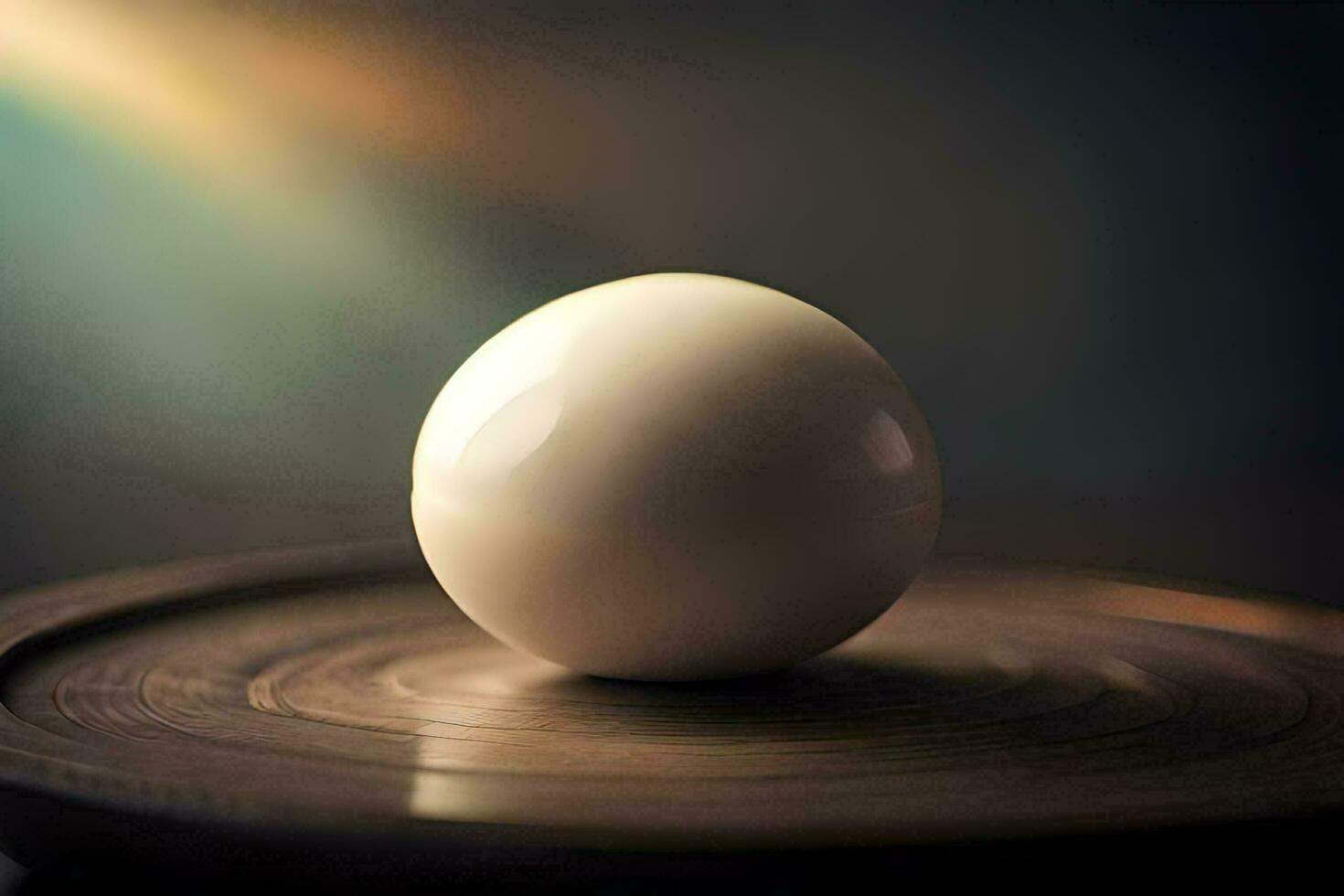 an egg on a wooden plate. AI-Generated photo