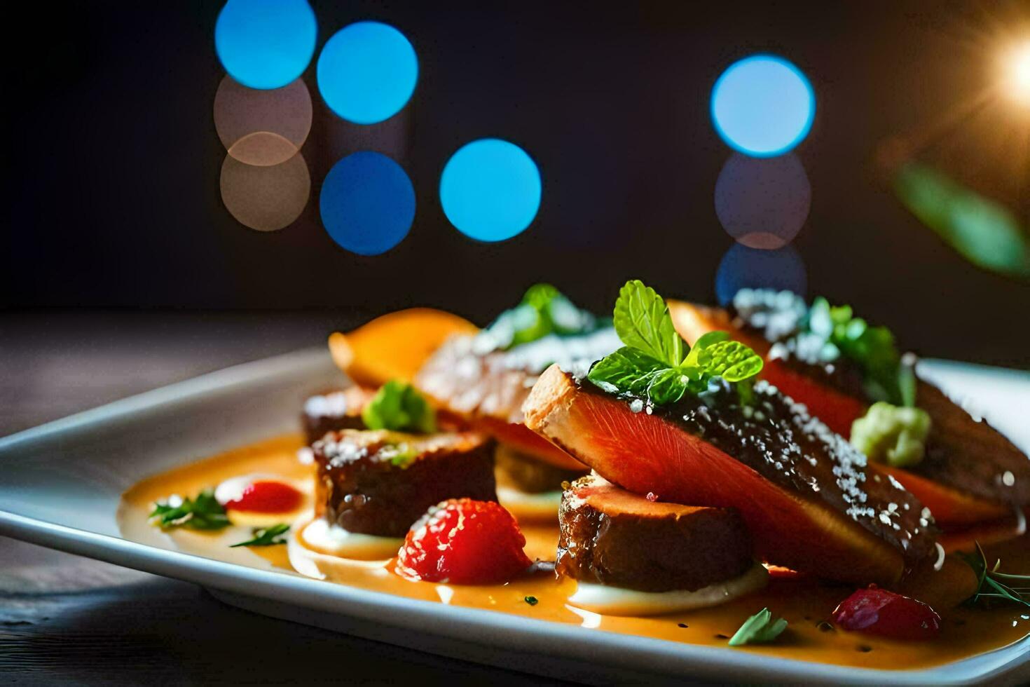 a plate of food with meat and vegetables. AI-Generated photo