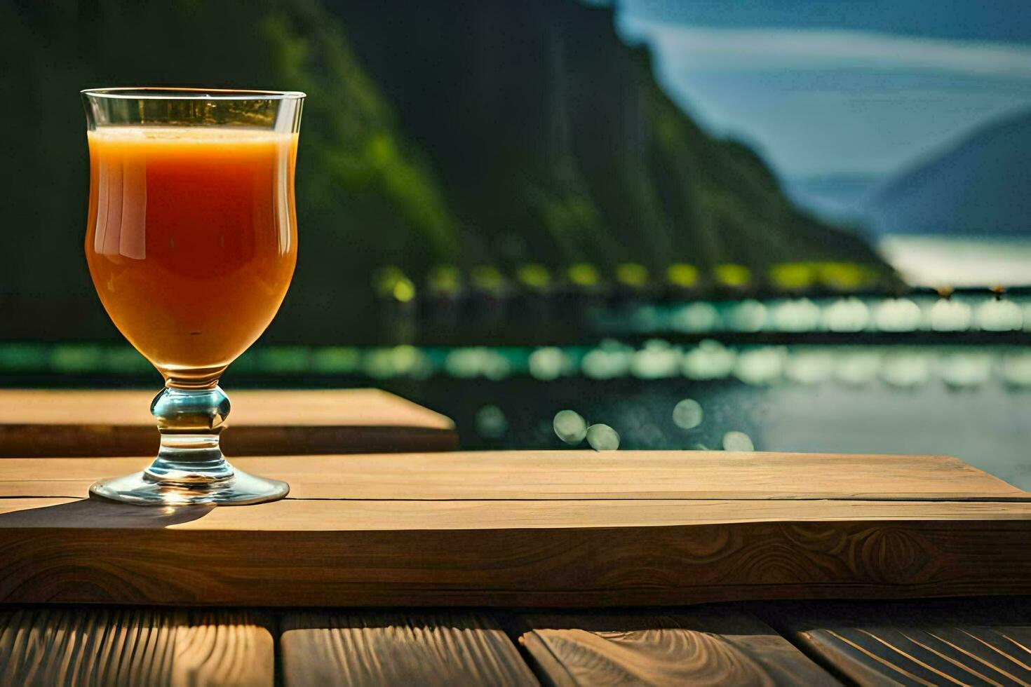 un vaso de naranja jugo sentado en un mesa. generado por ai foto