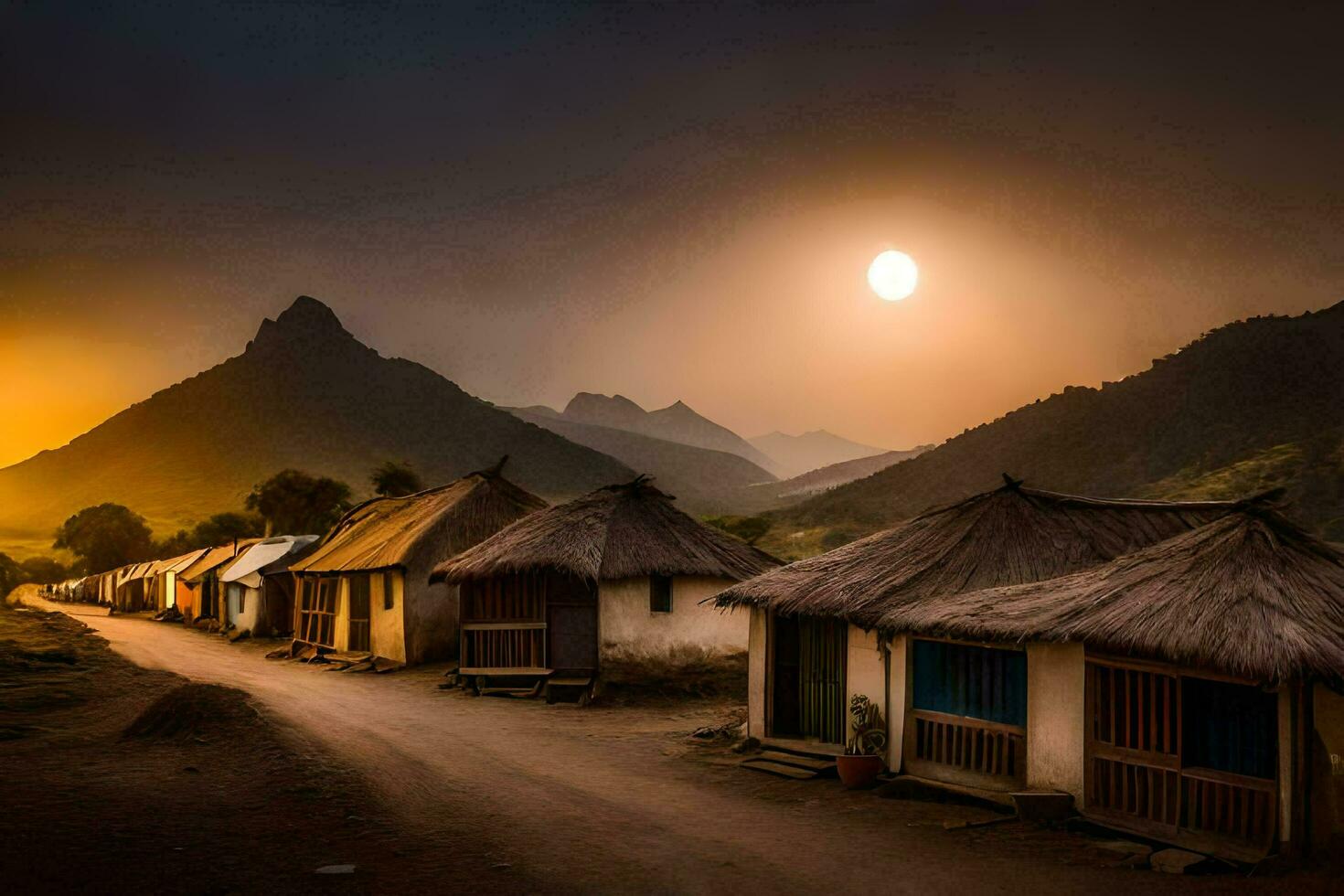 photo wallpaper the sky, mountains, sunset, the village, the village, the village, the. AI-Generated