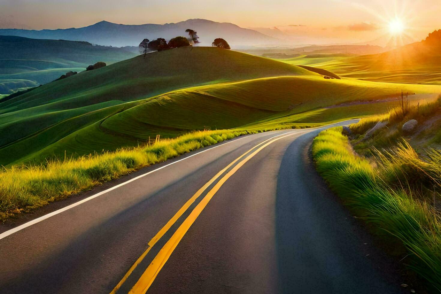 the road to the sunset. AI-Generated photo