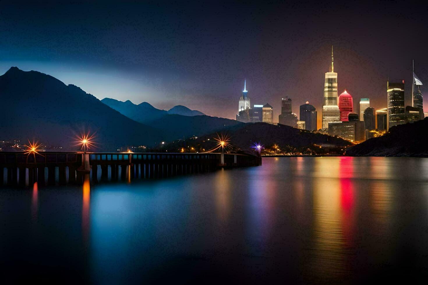 the city lights of hong kong at night. AI-Generated photo