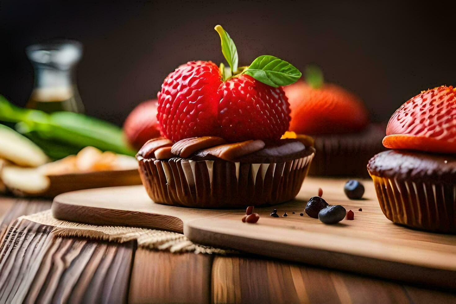 photo wallpaper cupcake, the food, strawberries, chocolate, the food, the food, the. AI-Generated