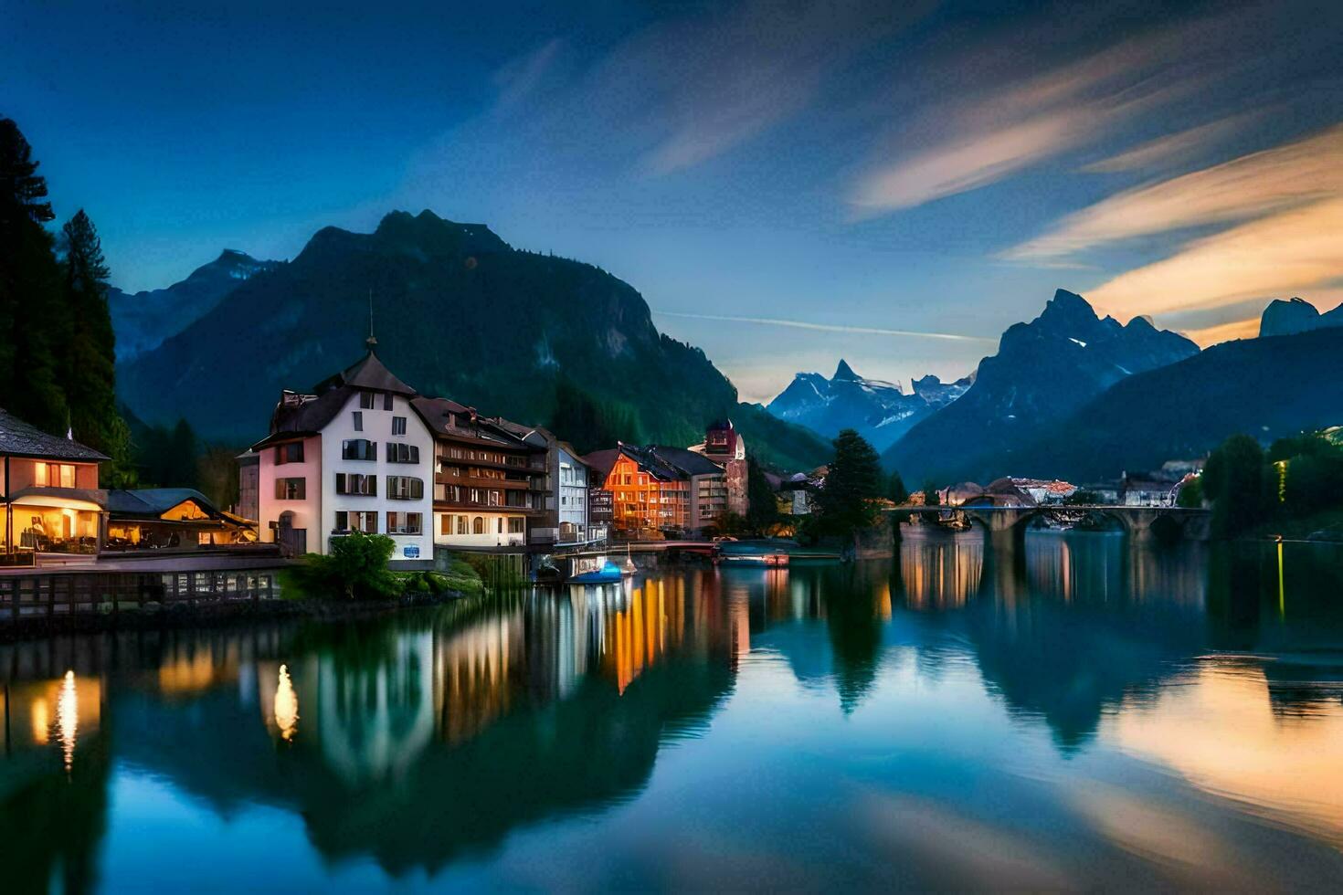 the town of altenburg in the alps at dusk. AI-Generated photo