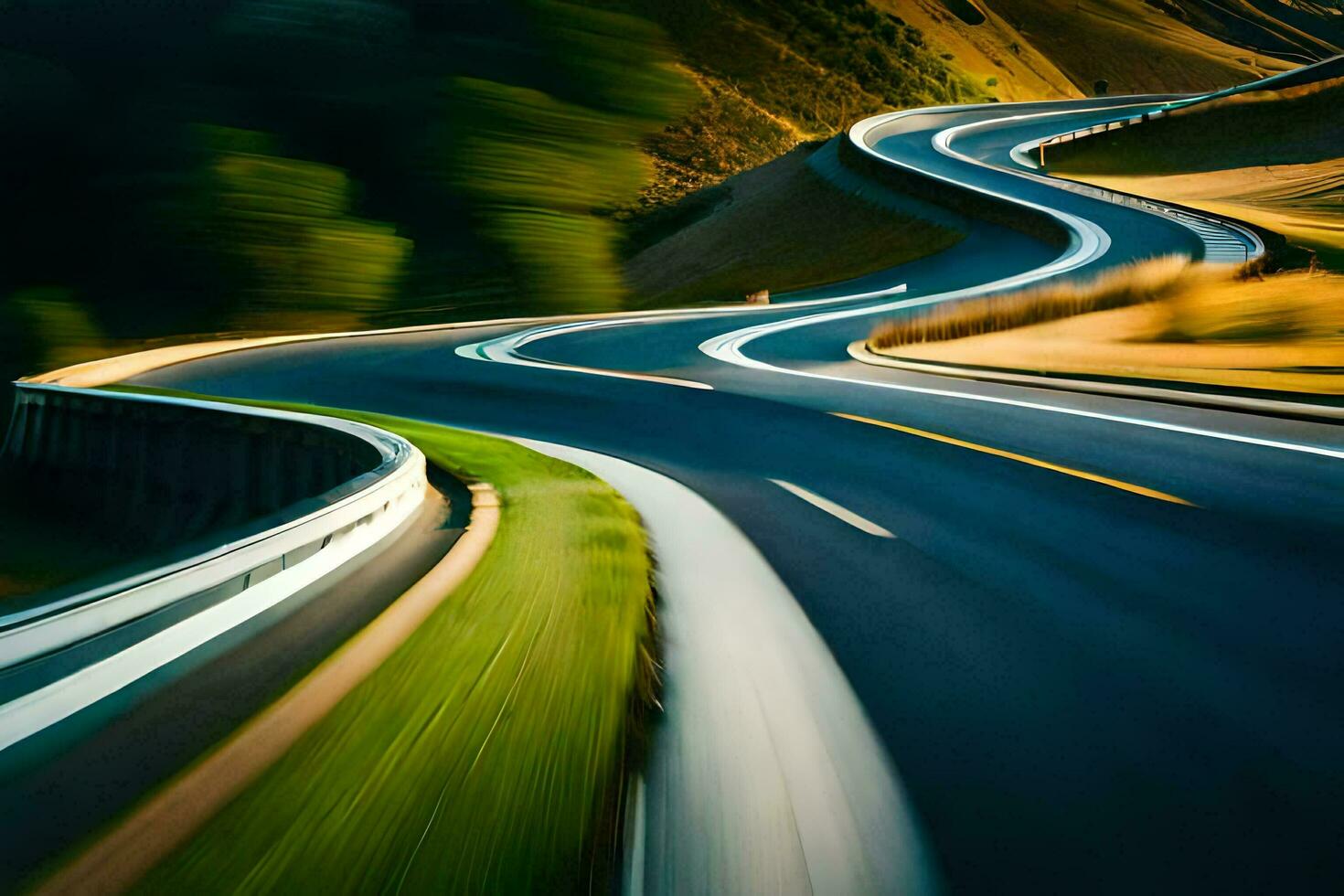 a blurry image of a winding road. AI-Generated photo