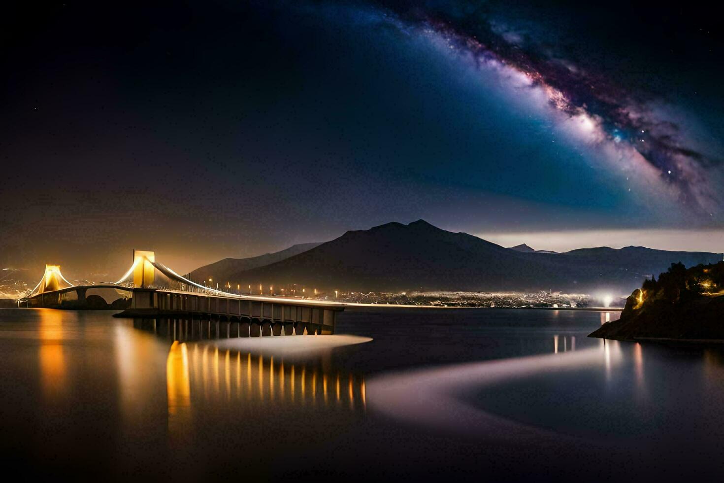 the milky way over the bridge. AI-Generated photo